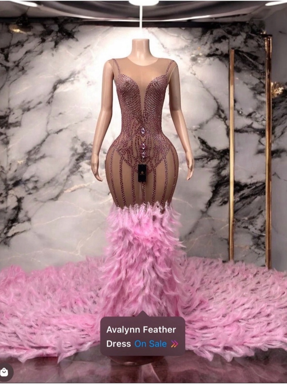 Feather Gown - Pink Feathered Evening Dress